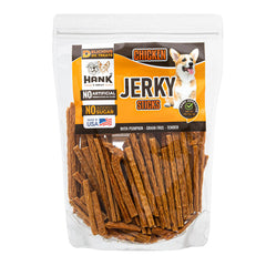 Hank & Harley chicken jerky sticks bag closeup shows premium lean protein for dogs