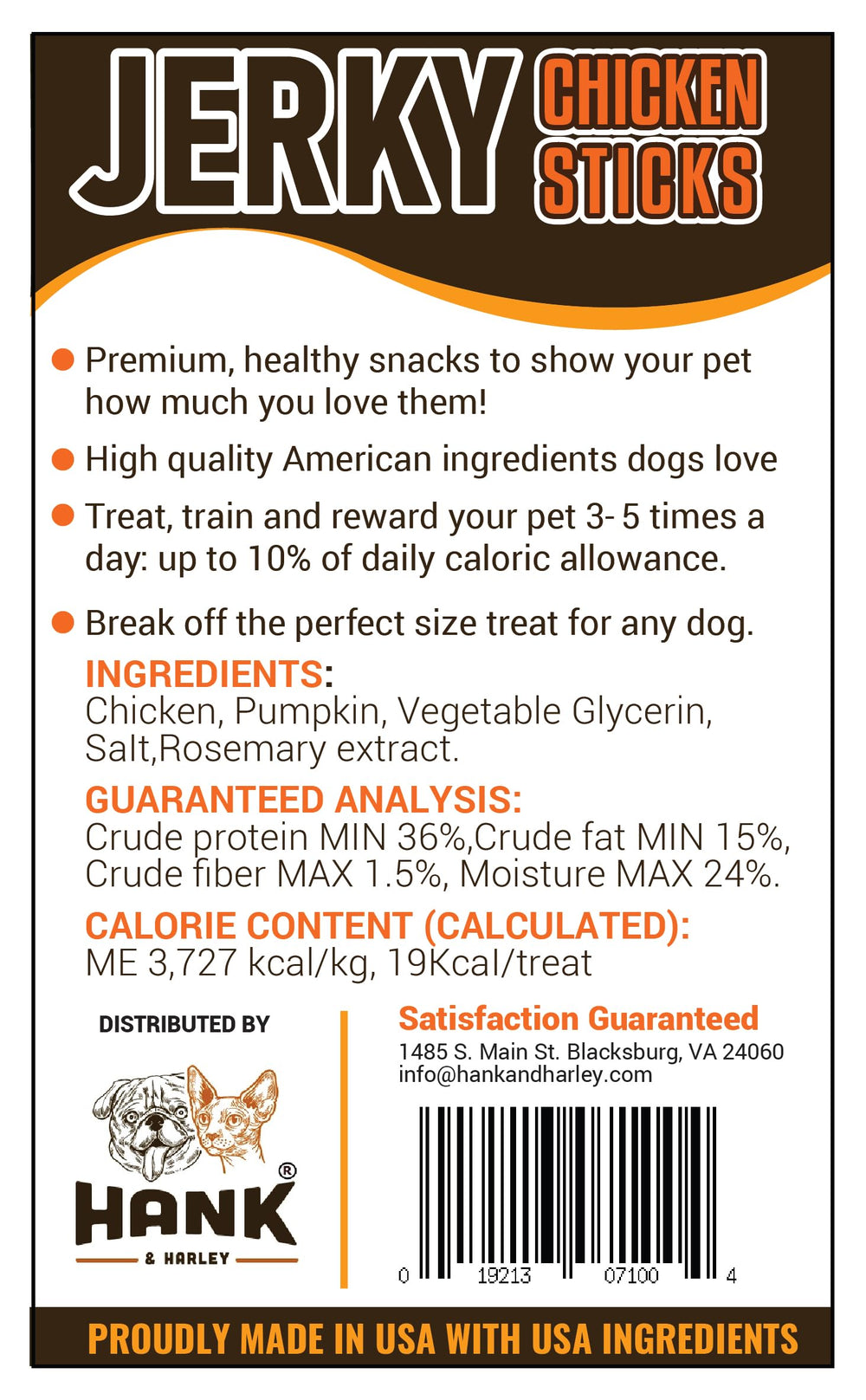 Hank & Harley chicken jerky sticks soft chewy texture ideal quick treat