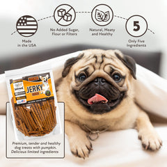 Hank & Harley chicken jerky sticks texture closeup highlights soft chewy reward