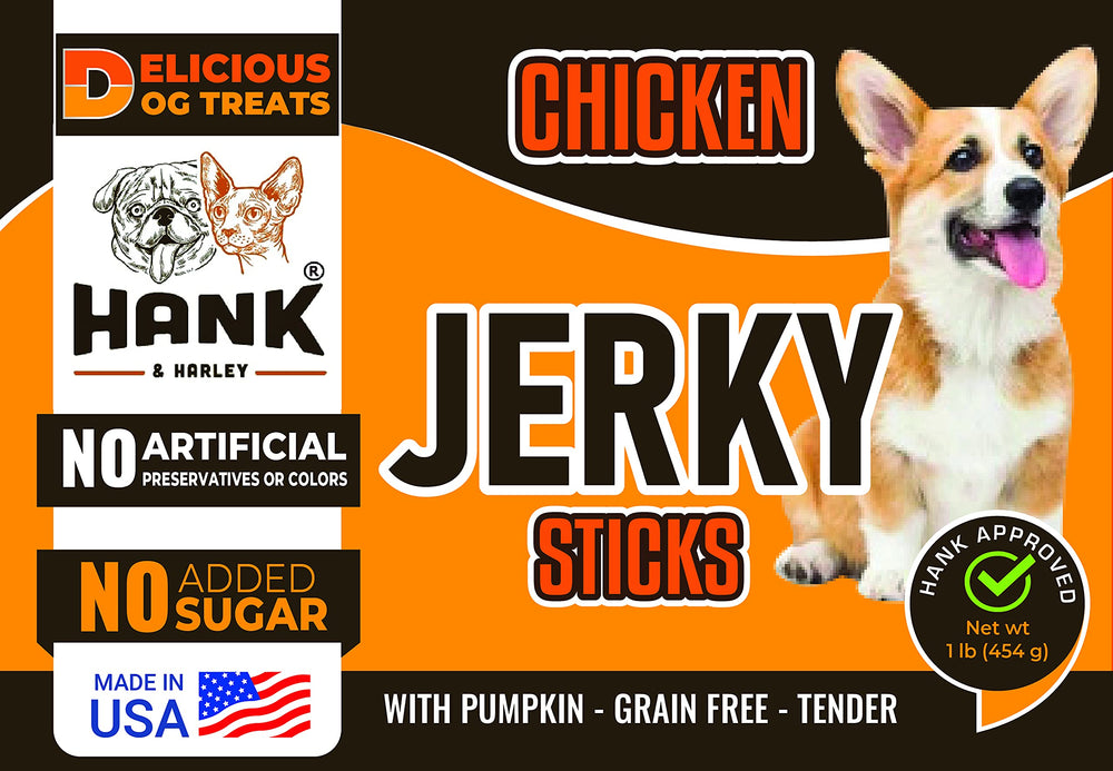 Hank & Harley chicken jerky sticks training use context for dog training