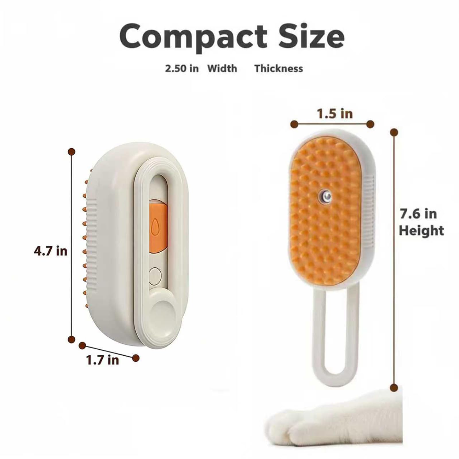 Hanlisee 4-in-1 cat steam brush ergonomic-handle close-up emphasizes comfortable grip during grooming.