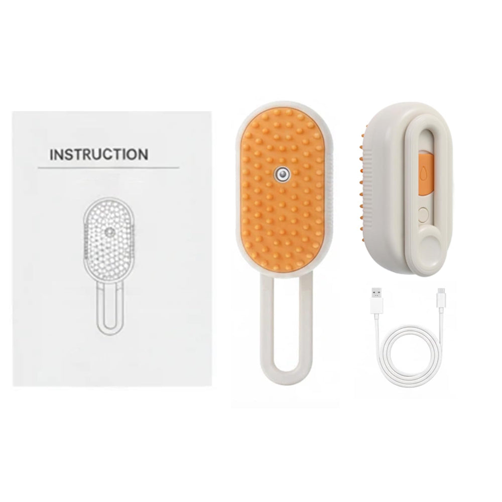 Hanlisee 4-in-1 cat steam brush front-view demonstrates ergonomic design for comfortable grooming.