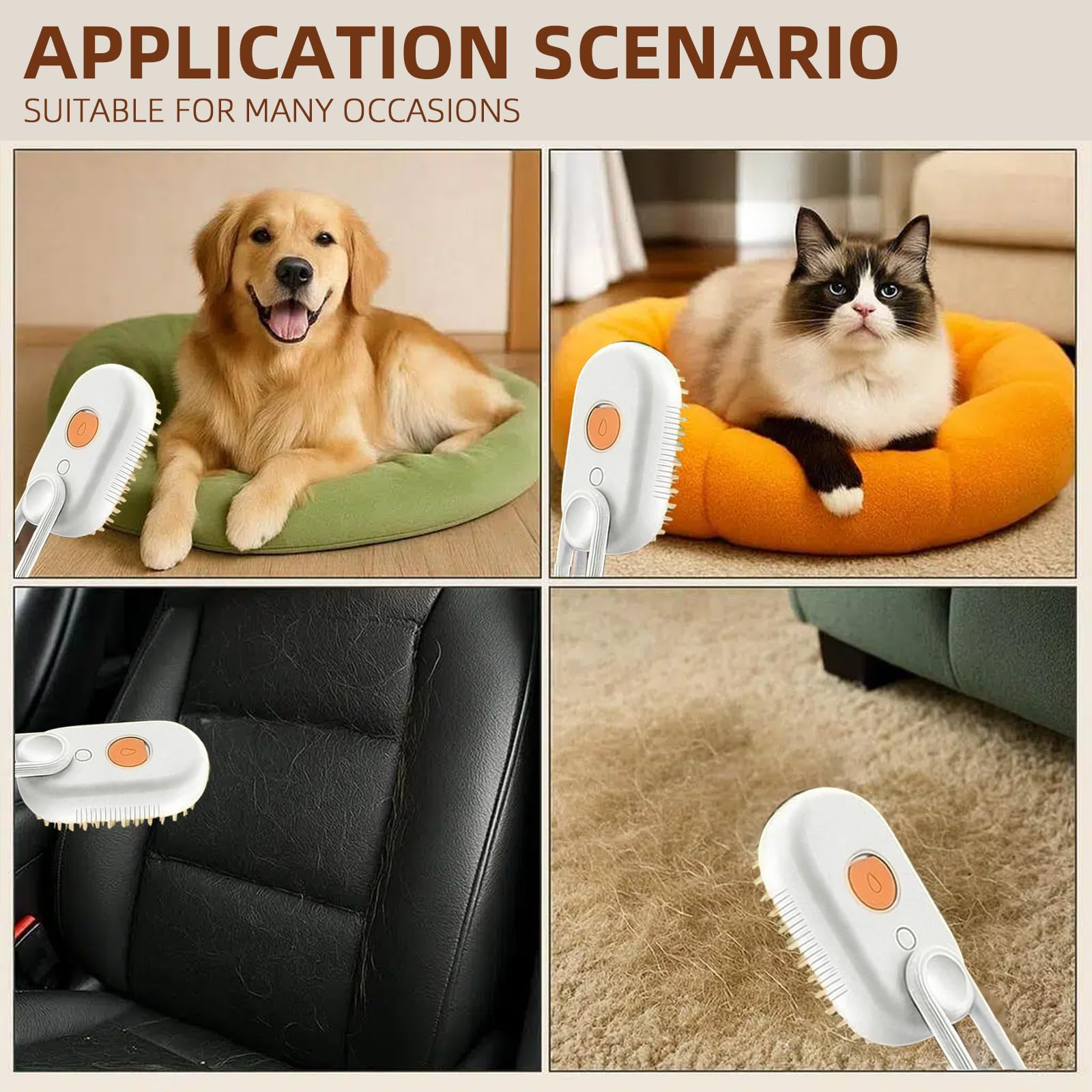 Hanlisee 4-in-1 cat steam brush packaging view highlights compact home-care toolkit.
