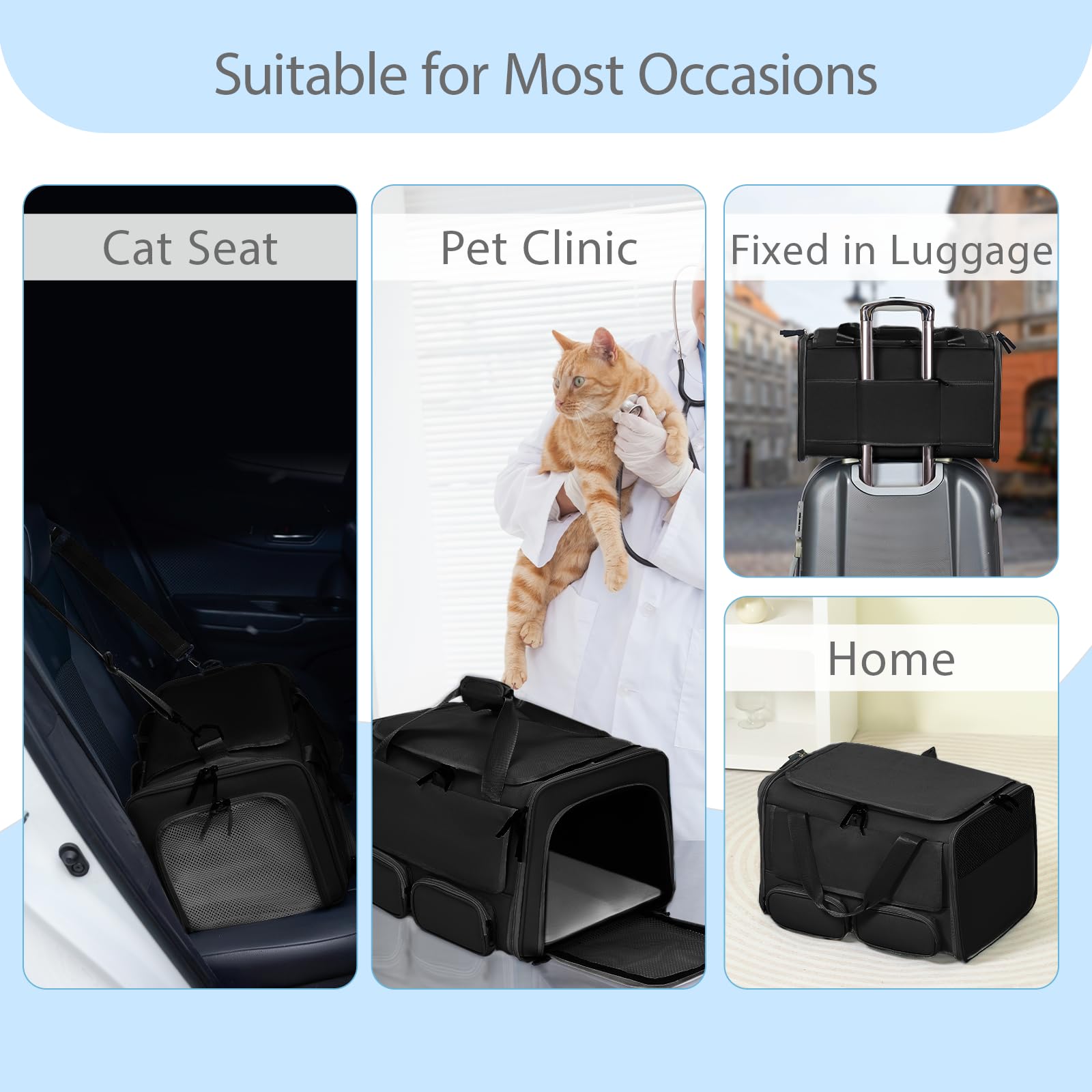 Hannadepot cat carrier car-seat strap secures during rides