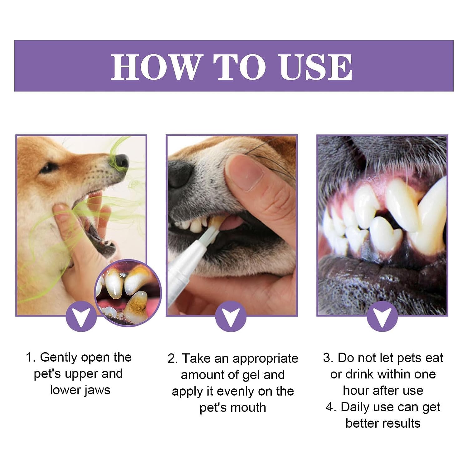 Hannahcos pet oral repair gel before-after emphasis on whitening and fresh breath