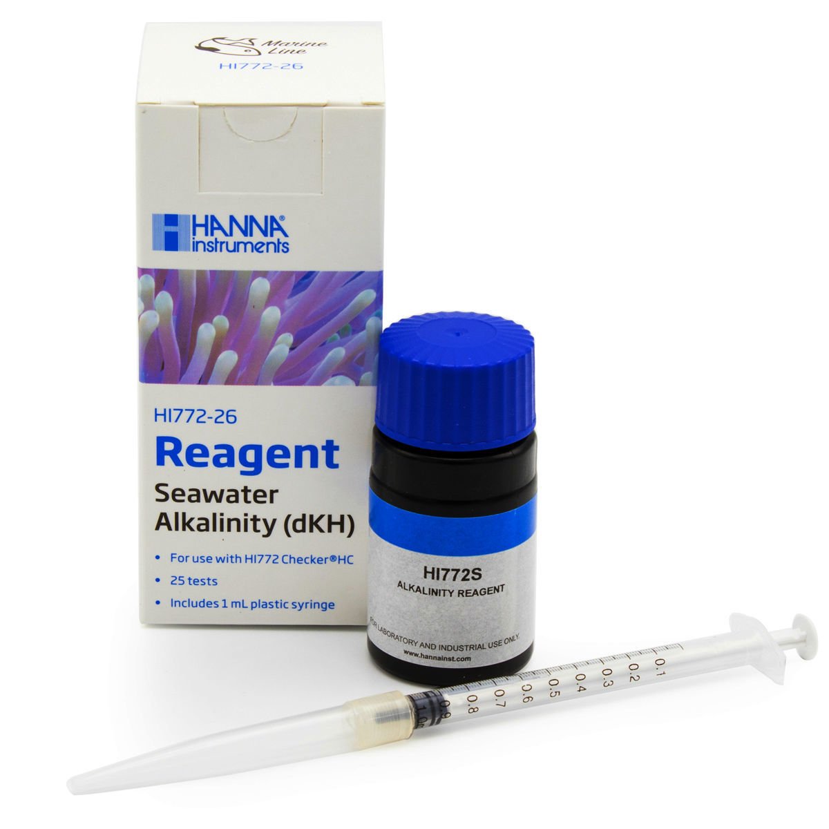 Hanna Instruments HI772-26 reagents ready-to-use for fast, accurate marine alkalinity testing.