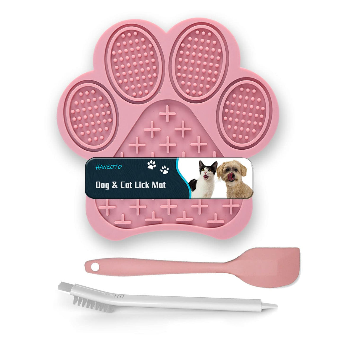 HANZOTO lick mat pink on bath tub with secure suction for mess-free grooming