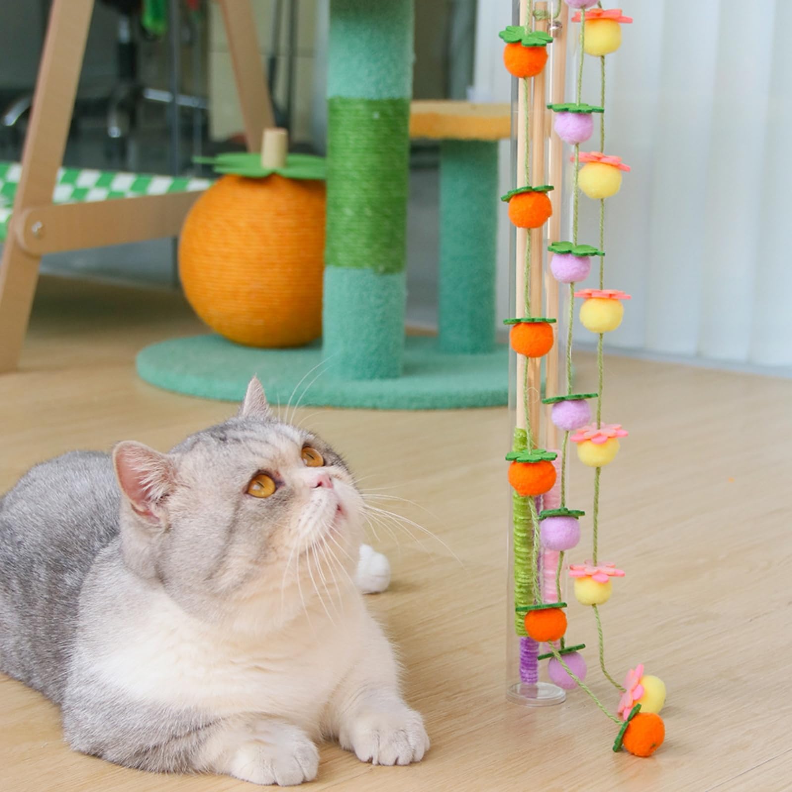 Haourlife cat wand toy soft plush balls stay securely attached for safe play