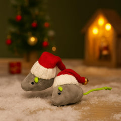 Haourlife catnip mice with handmade crochet Santa hats for charming festive appeal.