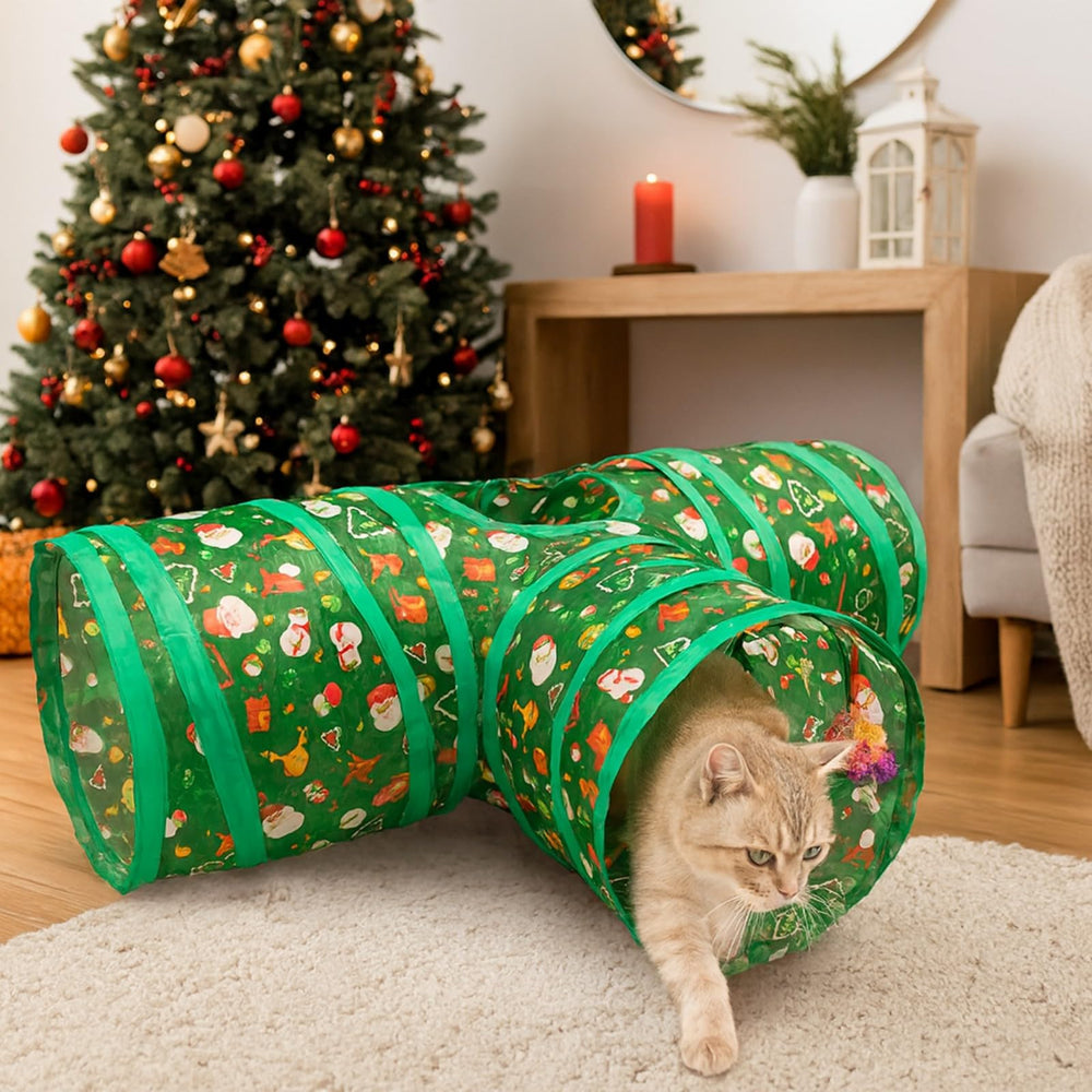 Haourlife Christmas Cat Tunnel crinkle detail—engaging sensory play for indoor cats.
