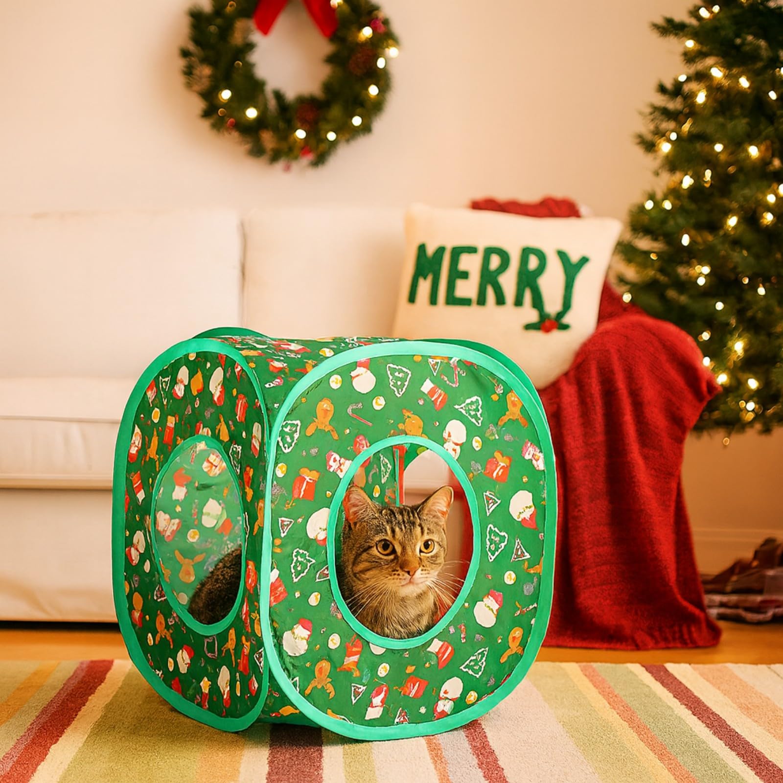 Haourlife Foldable Cat Tunnel with Peek Hole enhances interactive play and easy storage.