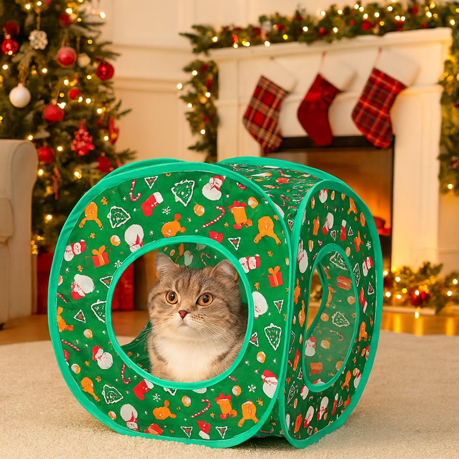 Haourlife Portable Folded Cube Tunnel enables travel-friendly cat entertainment anywhere.