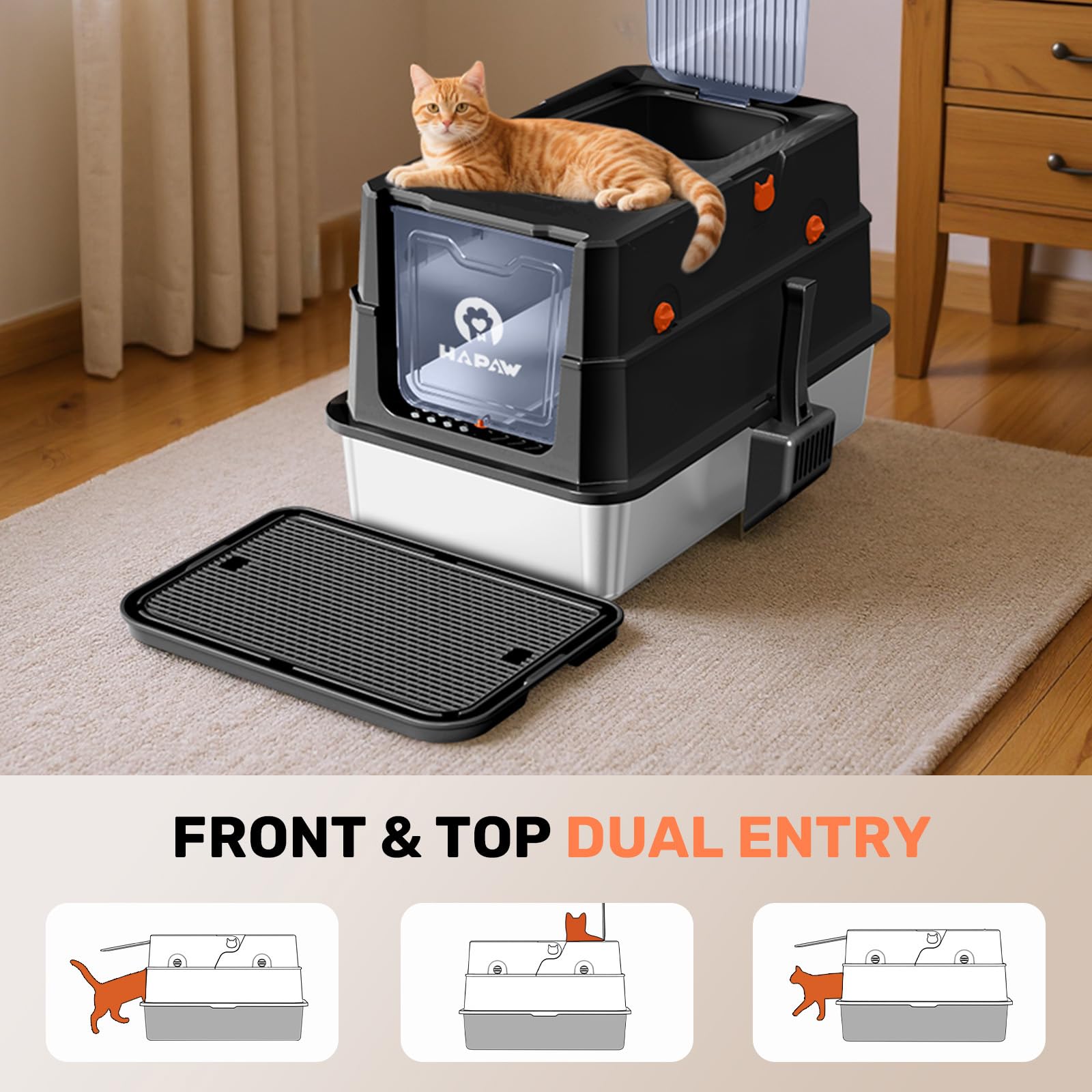HAPAW extra-large litter box offers generous space for big cats.