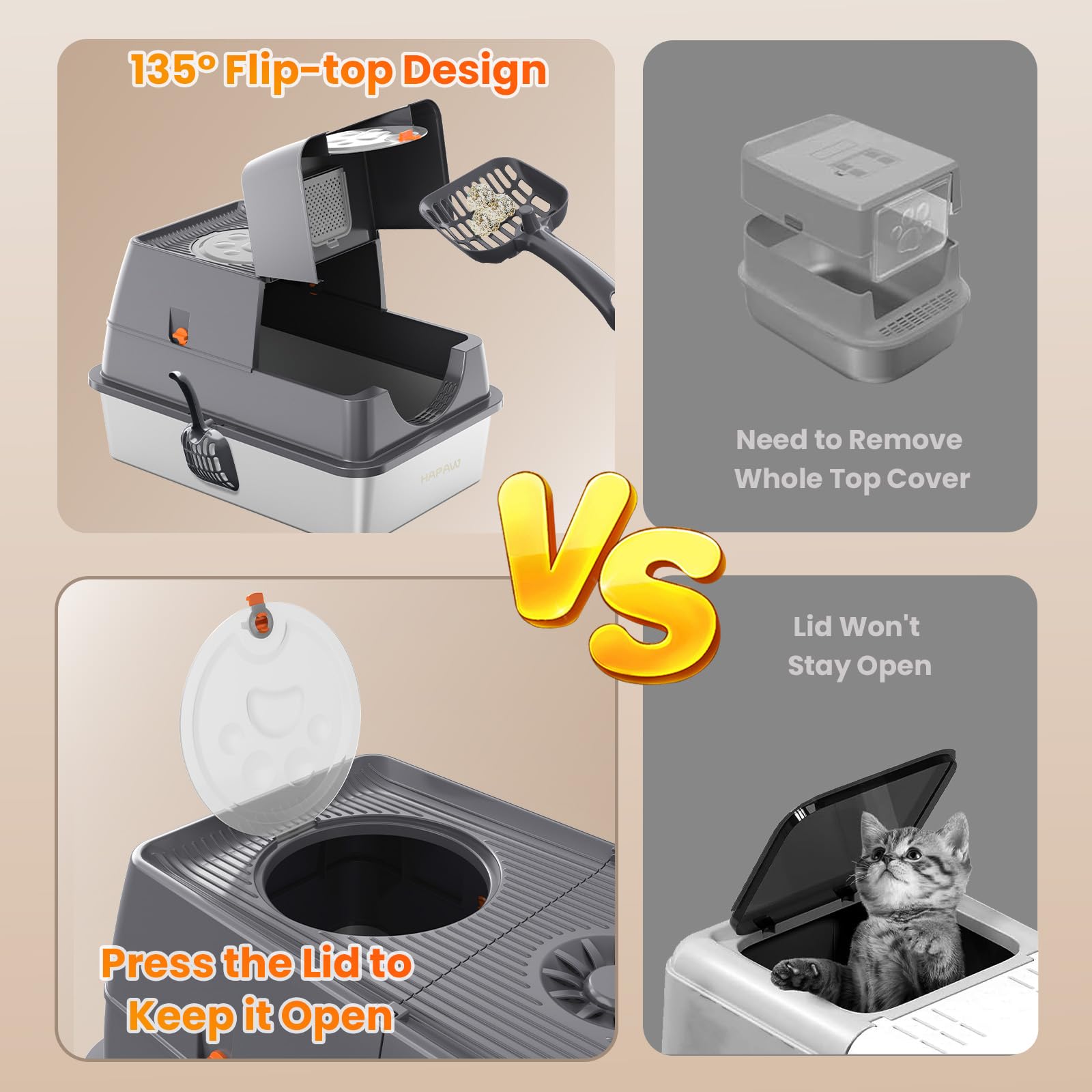 HAPAW stainless steel litter box with included litter scoop for cleanup