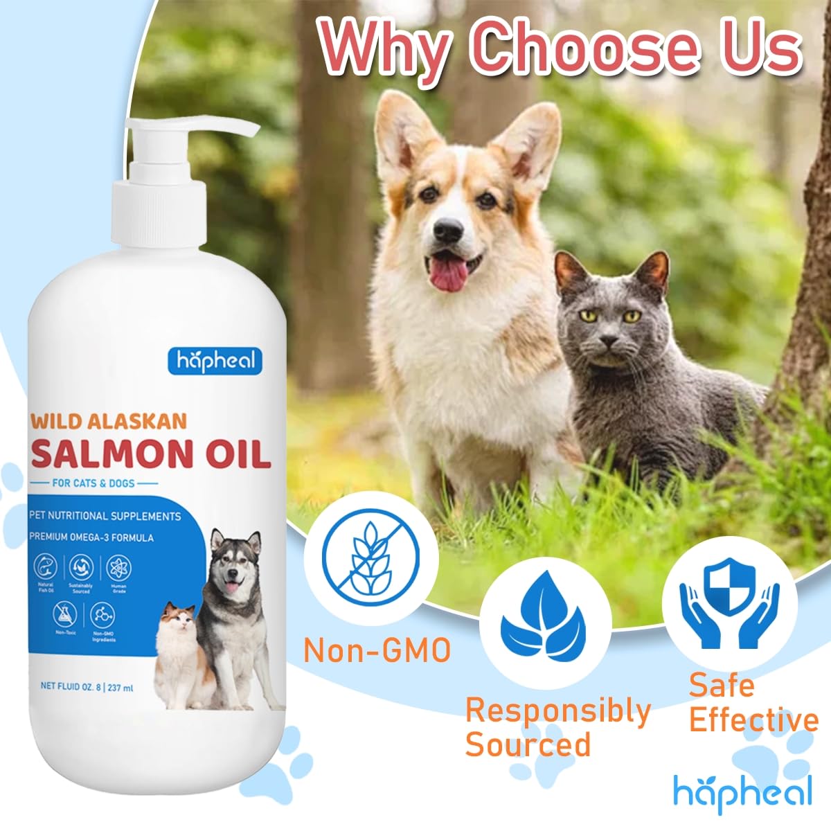 hapheal family and pet enjoying a meal with salmon oil topping.