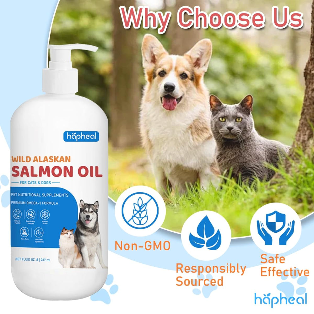 hapheal family and pet enjoying a meal with salmon oil topping.
