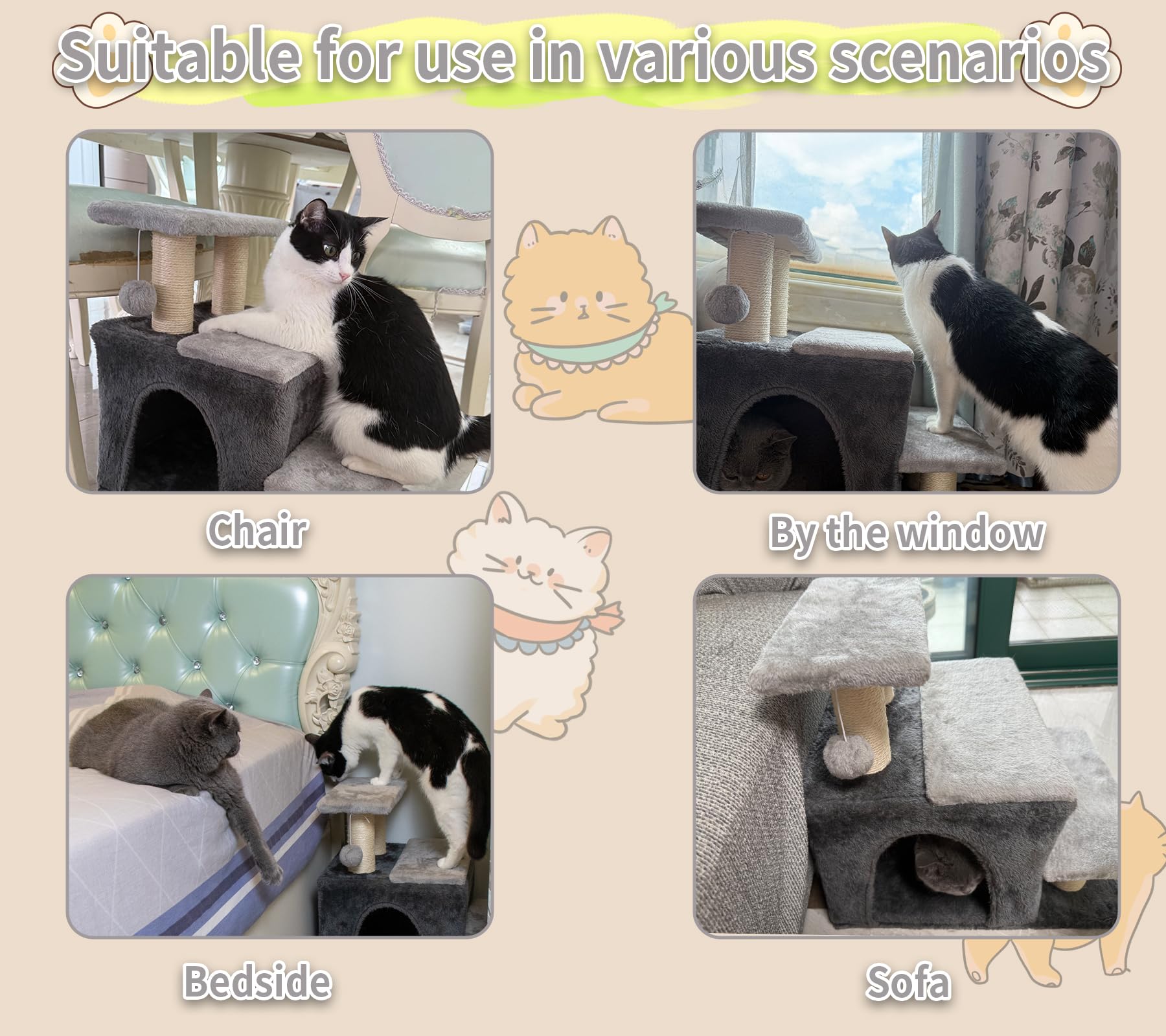 Hapineko 3-in-1 stairs spacious condo for large or chubby cats.