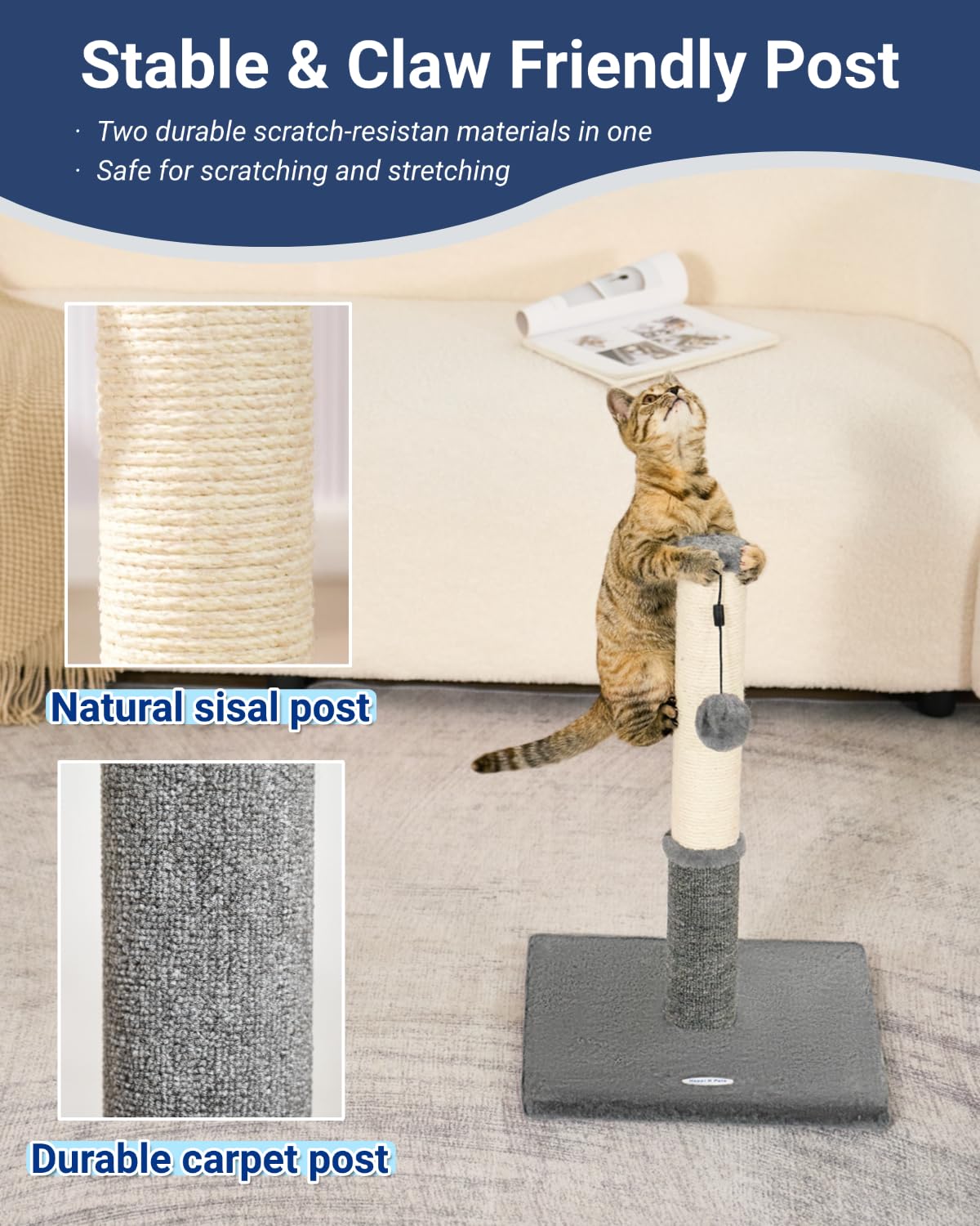 Happi N Pets cat scratching post – plush carpet surface for softer scratching