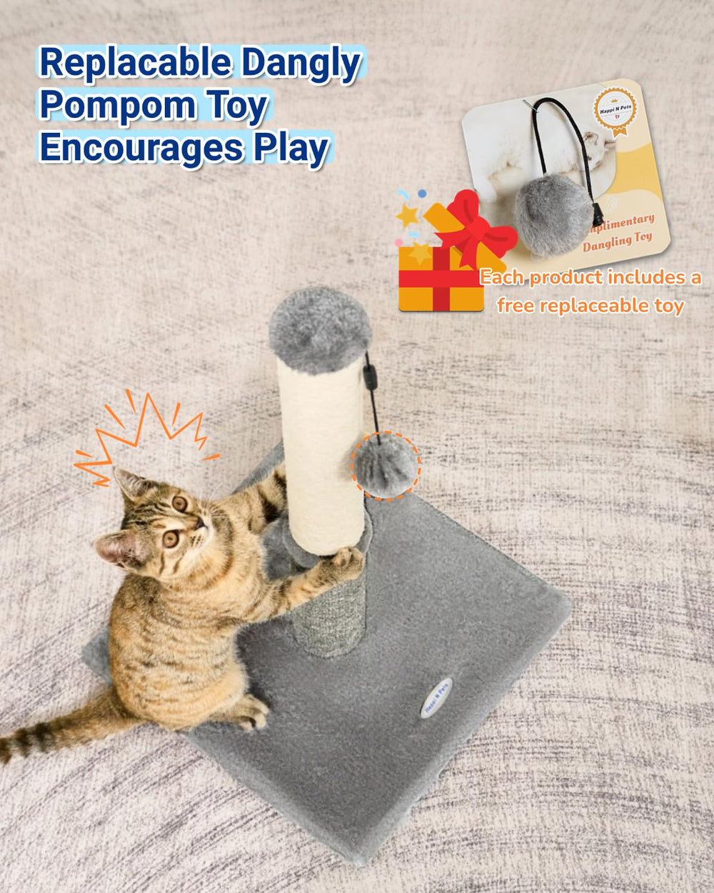 Happi N Pets cat scratching post demonstrates compact 21.6 inch height
