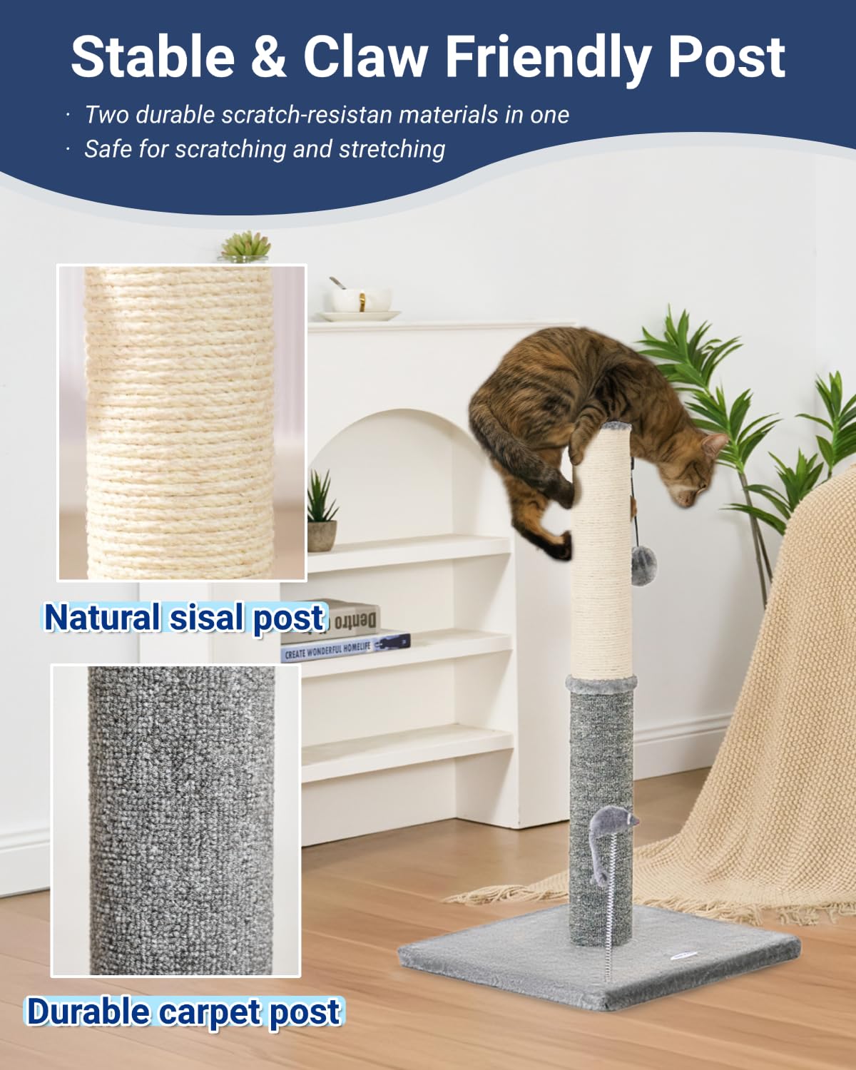 Happi N Pets dual-surface sisal side provides durable scratching for cats