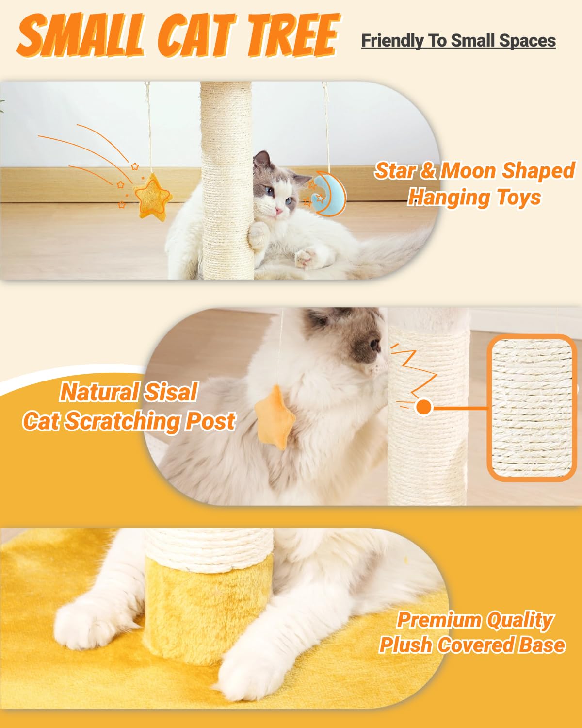 Happi N Pets Cloud Cat Tree tip-proof base keeps active kittens steady