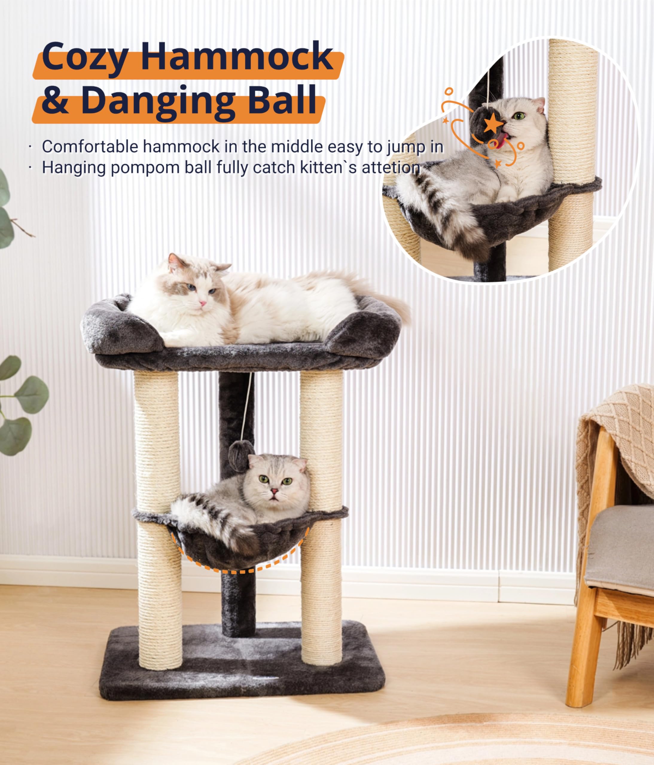 Happi N Pets entertainment hub with a dangling teaser keeps cats curious