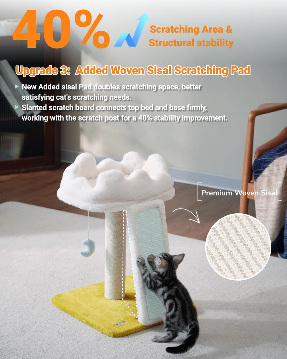 Happi N Pets Cloud tree base tip-proof design ensures stability during active play.