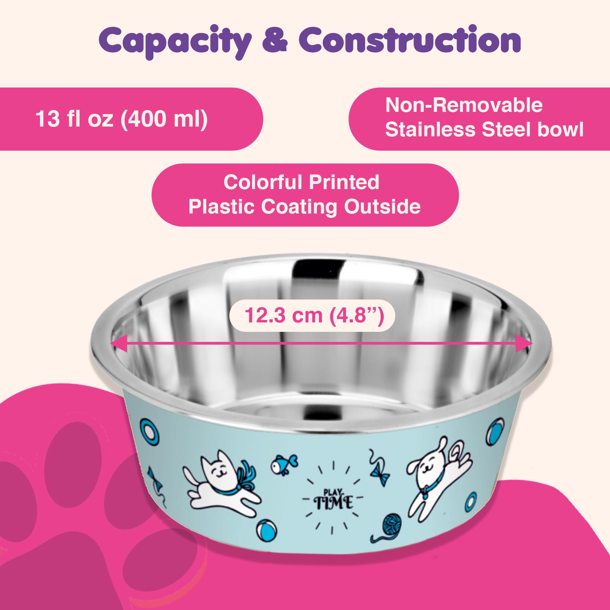 Happinesque stylish pet bowls pair enhances mealtime aesthetics and function.