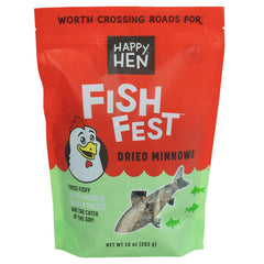 Happy Hen Treats Fish Fest bag front showing resealable 10oz package for training and treats