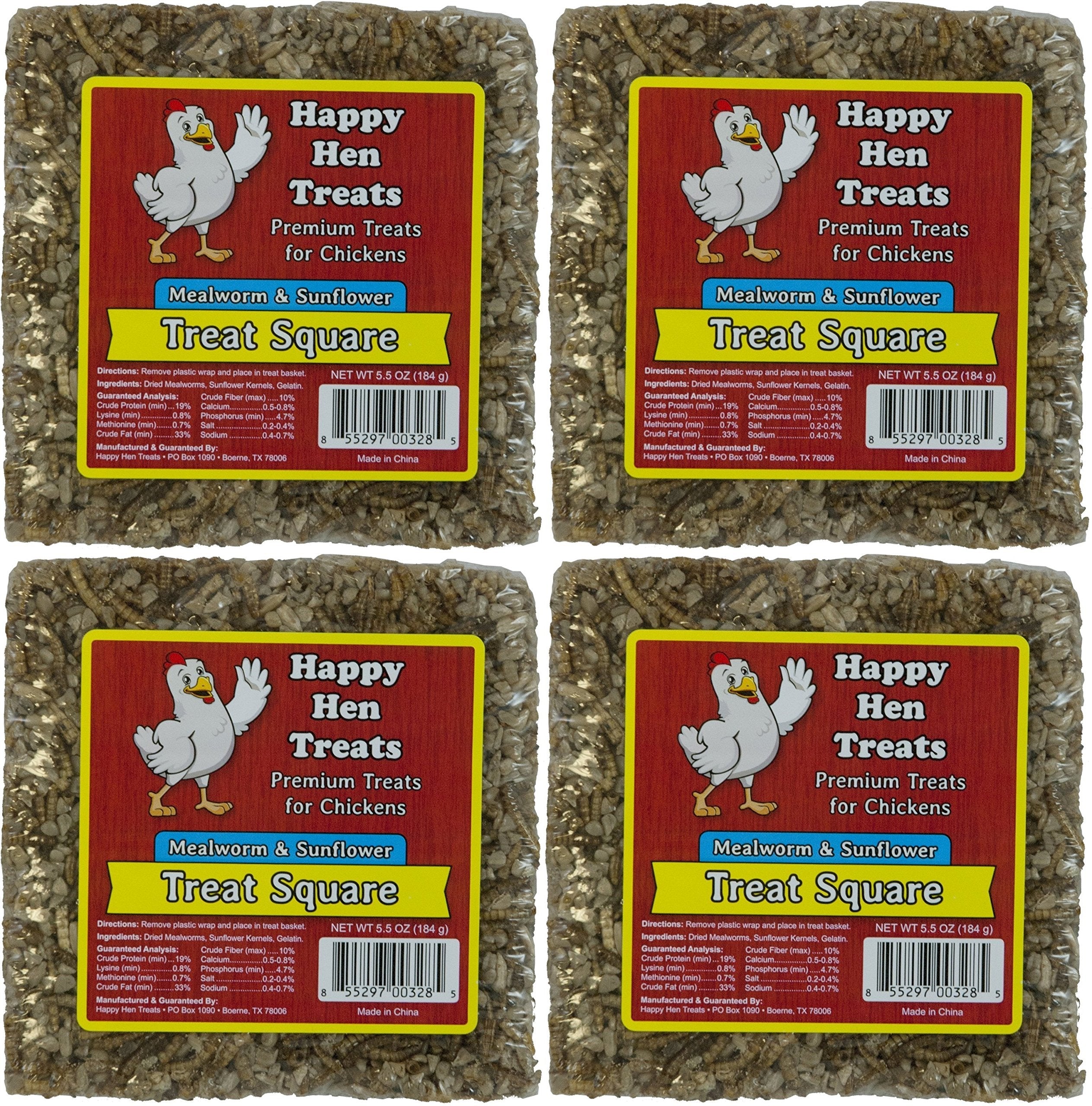 Happy Hen Treats mealworm and sunflower square for chickens; protein boost for healthy poultry.