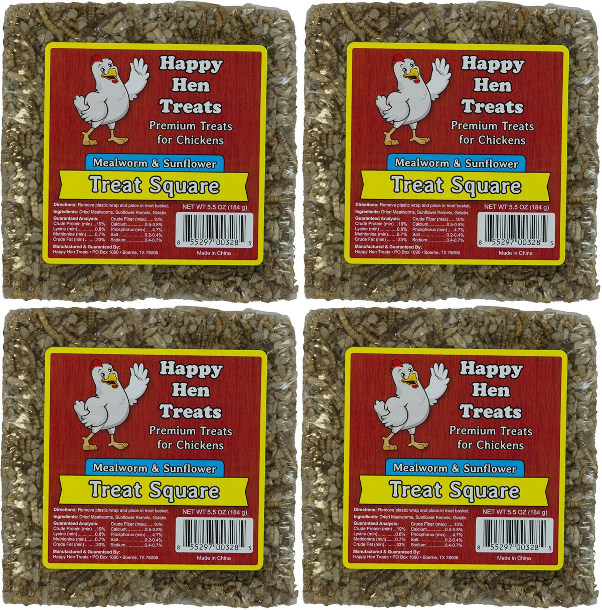 Happy Hen Treats mealworm and sunflower square for chickens; protein boost for healthy poultry.