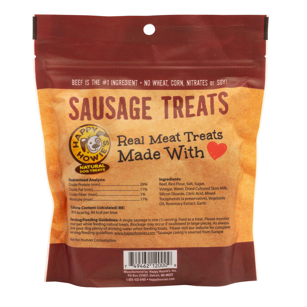 Happy Howie's Beef Sausage Treat USA-made production reflects quality.