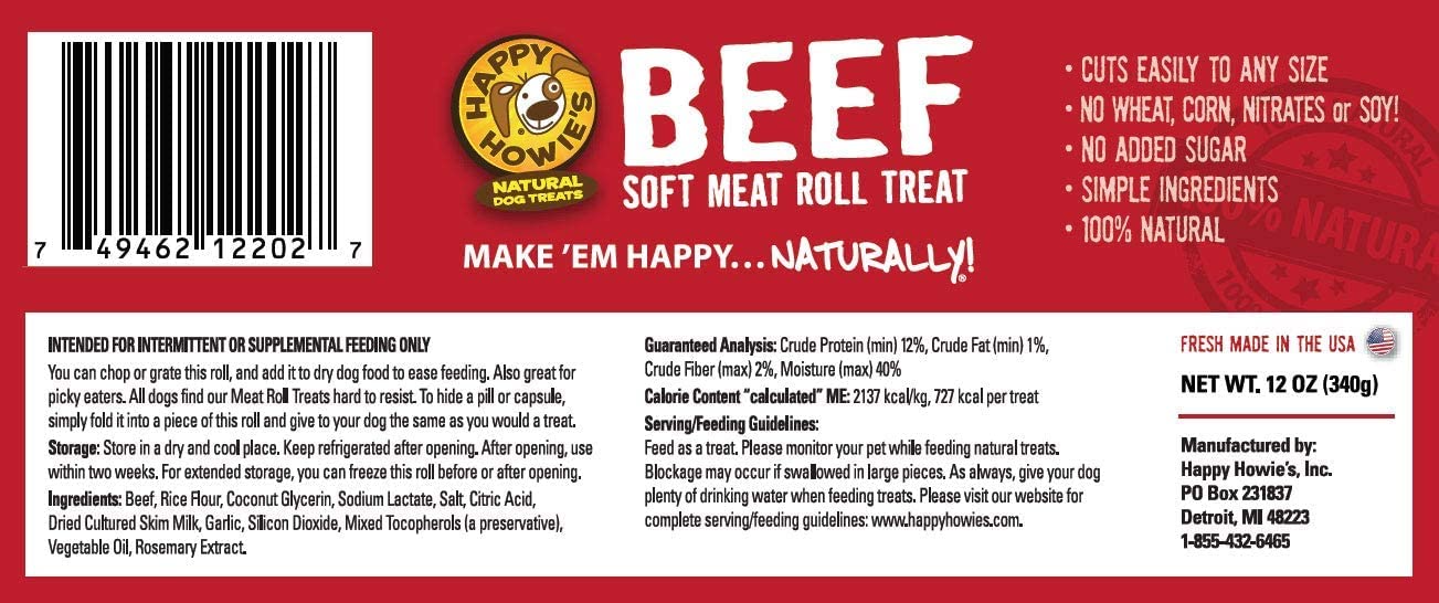 Happy Howie's Soft Meat Roll press-over-pill option eases medicine administration.