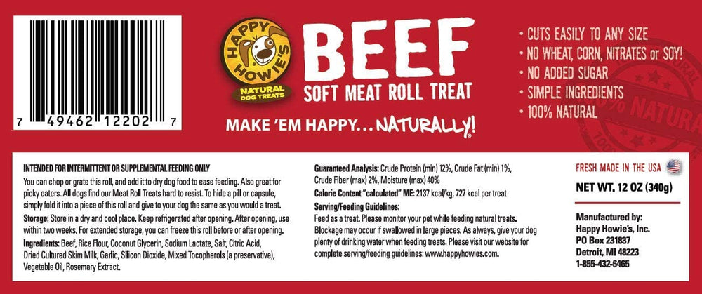 Happy Howie's Soft Meat Roll press-over-pill option eases medicine administration.