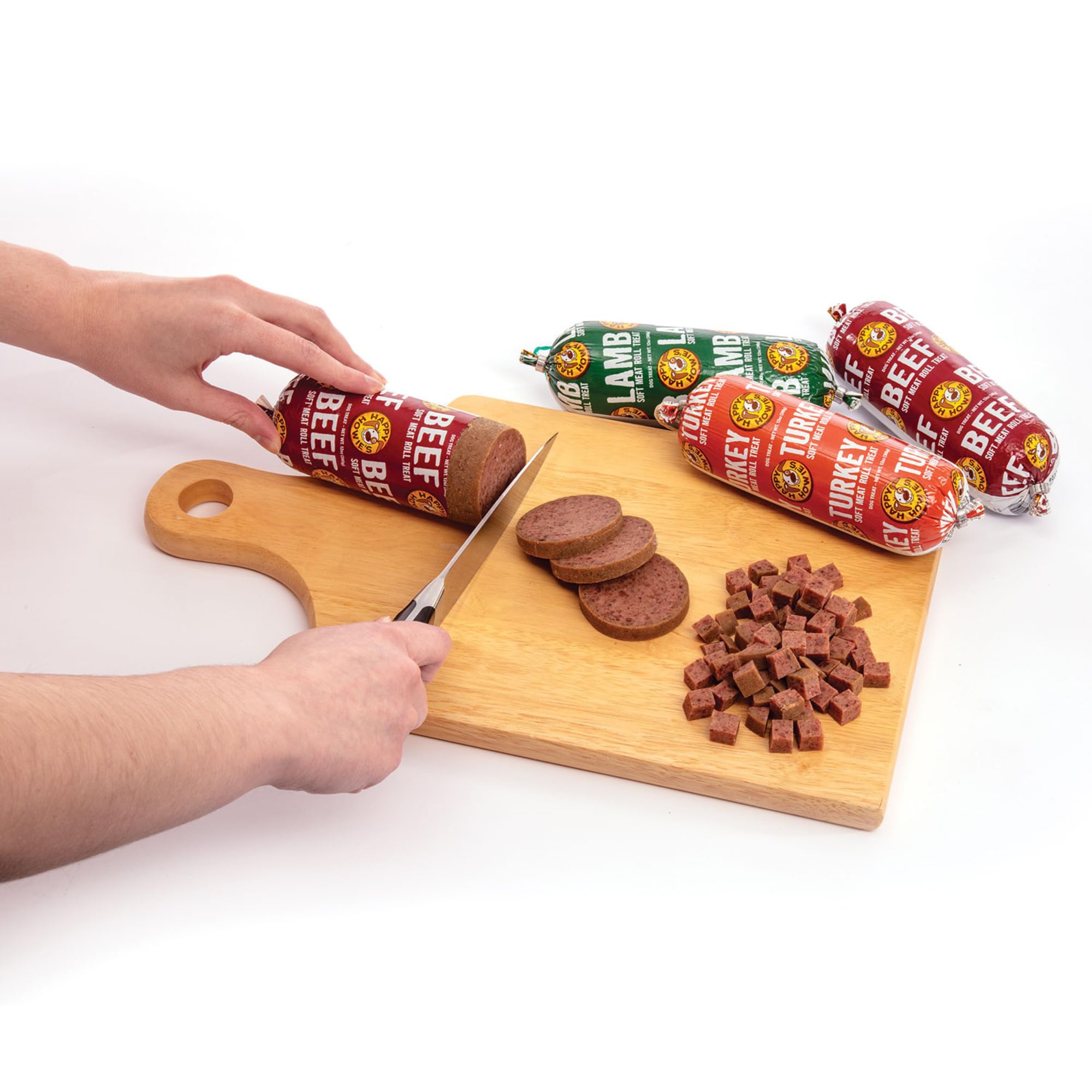 Happy Howie's Soft Meat Roll Turkey roll shown as a reward treat for dogs.