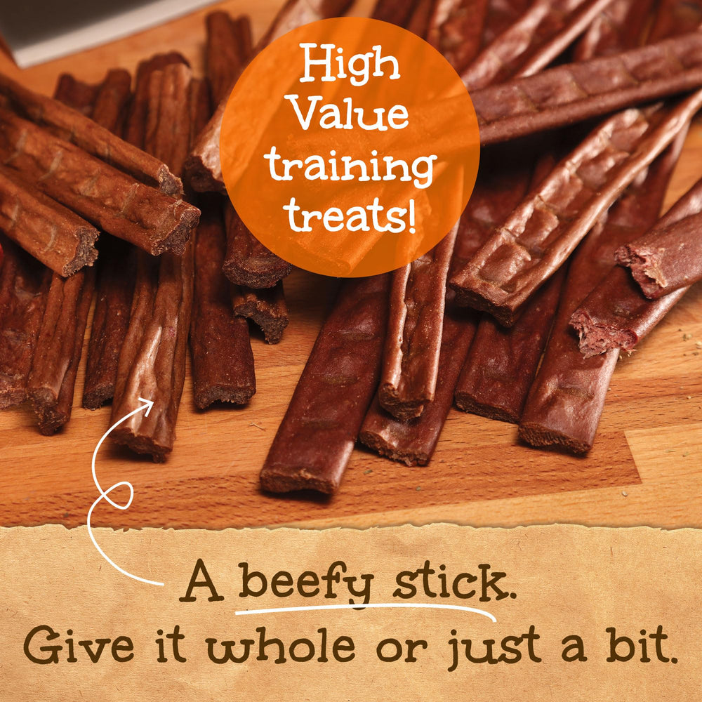 Happy Howie's Woof Stix soft-chewy close-up highlights beef flavor and texture.