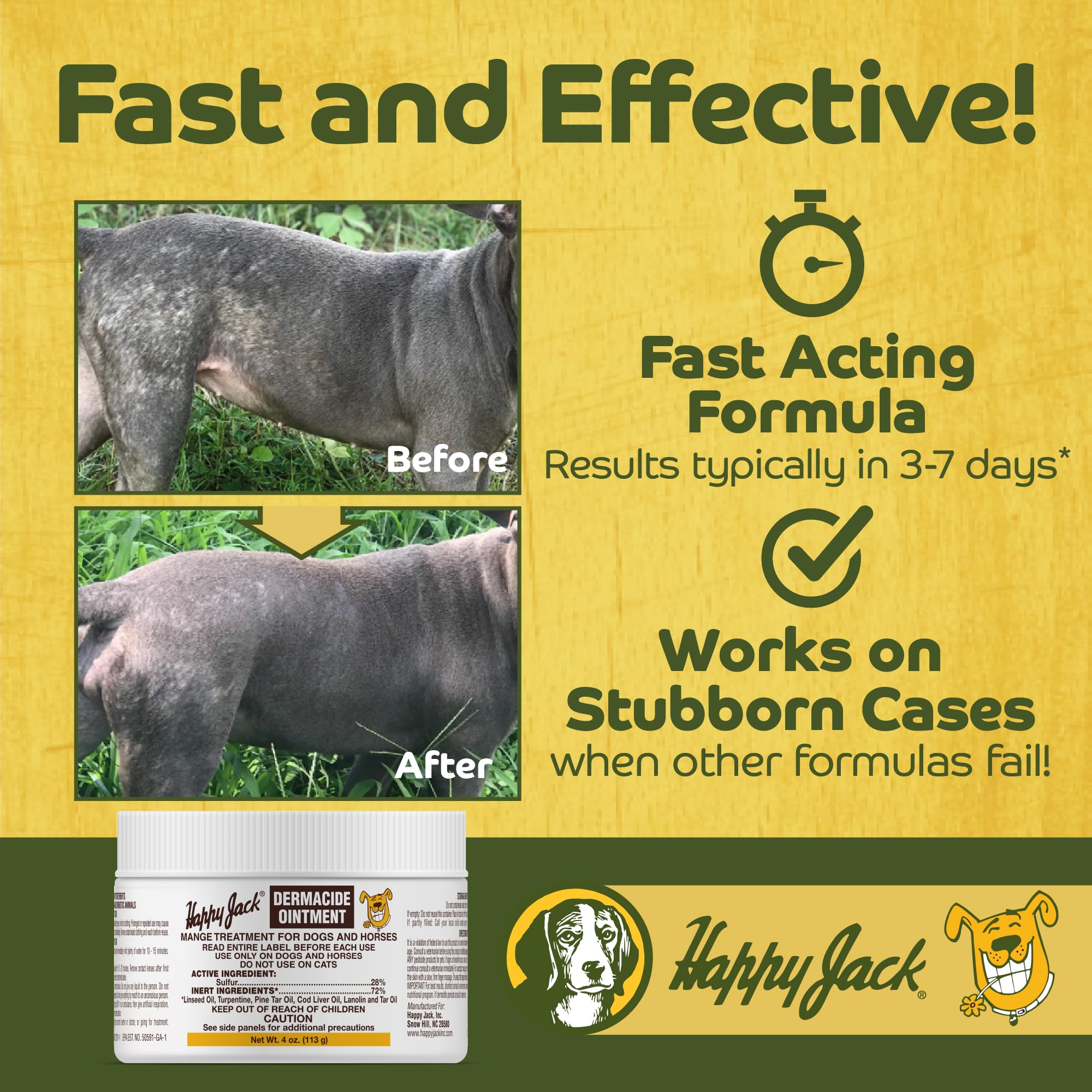 Happy Jack Dermacide Ointment mange mite patch demonstrates targeted relief