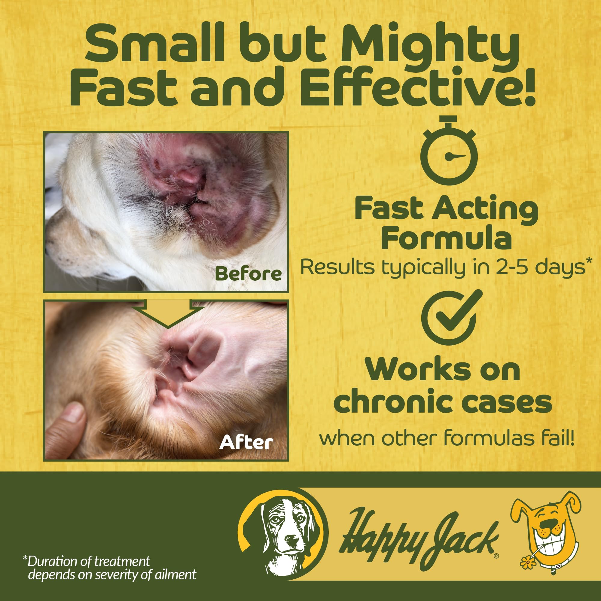 HAPPY JACK Ear Canker Powder being dusted on a dog's ear