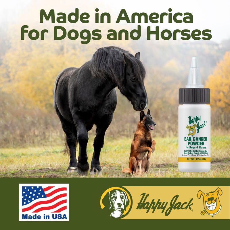 HAPPY JACK Ear Canker Powder treatment on a dog’s ear after use
