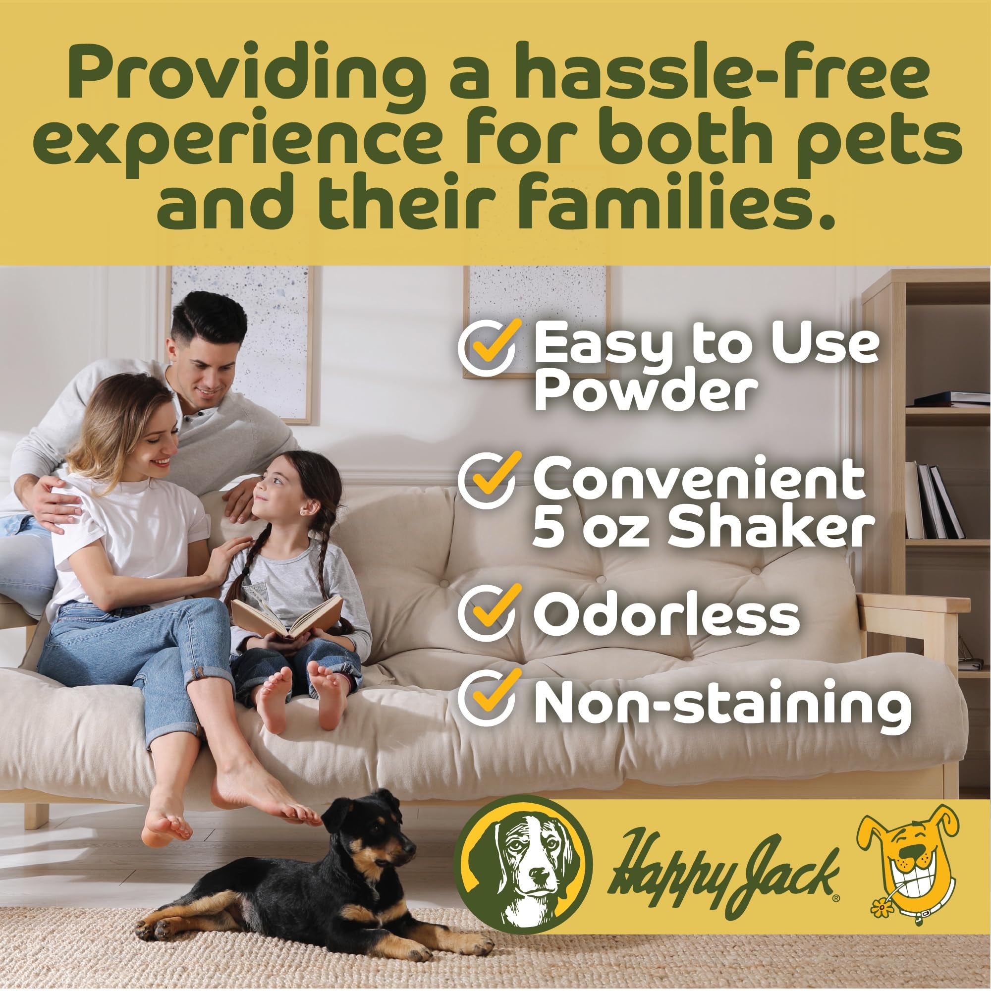 Happy Jack flea tick powder on paws and between toes supports easy grooming