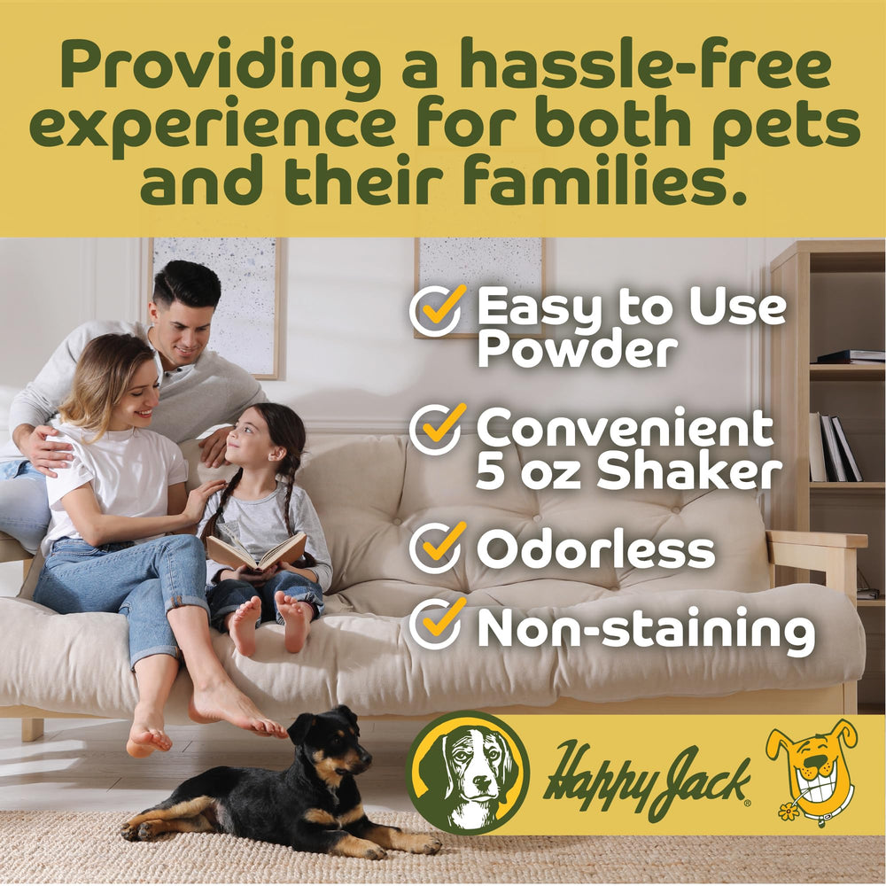 Happy Jack flea tick powder on paws and between toes supports easy grooming