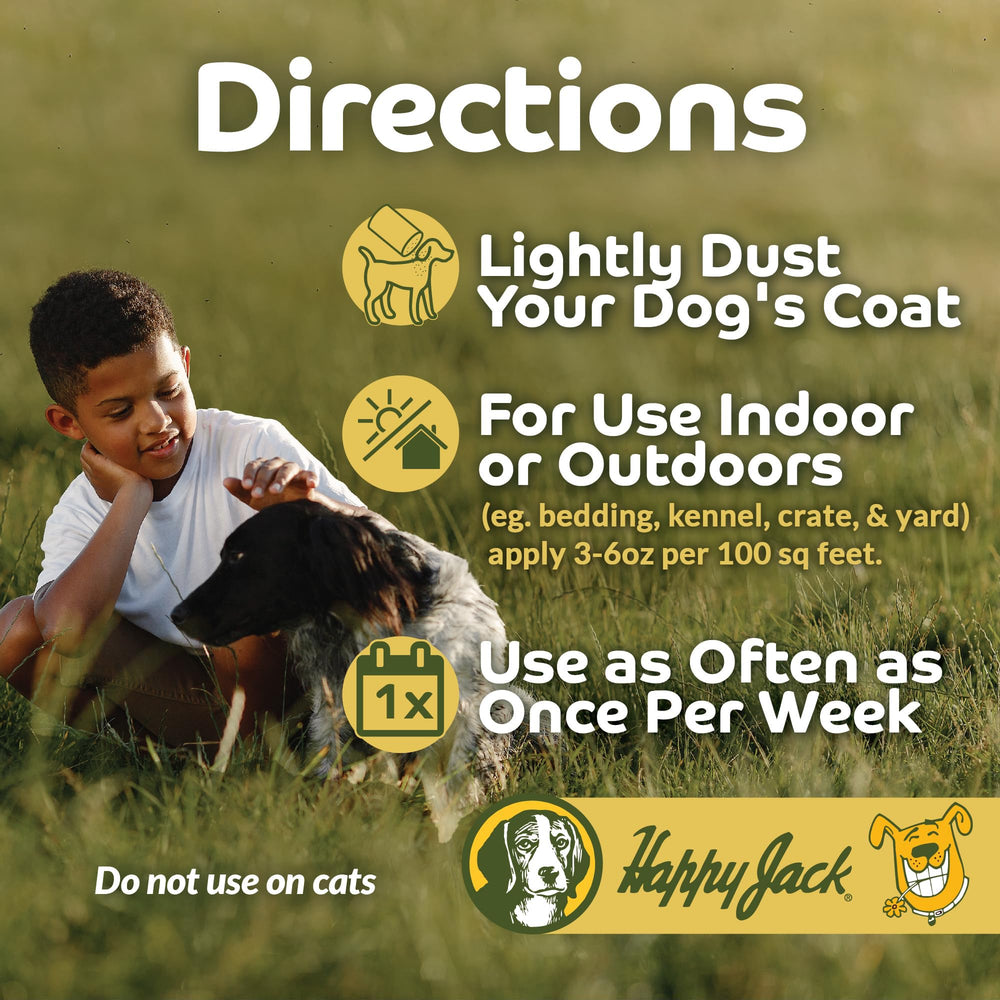 Happy Jack flea tick powder is odorless and non-staining for light colored fur