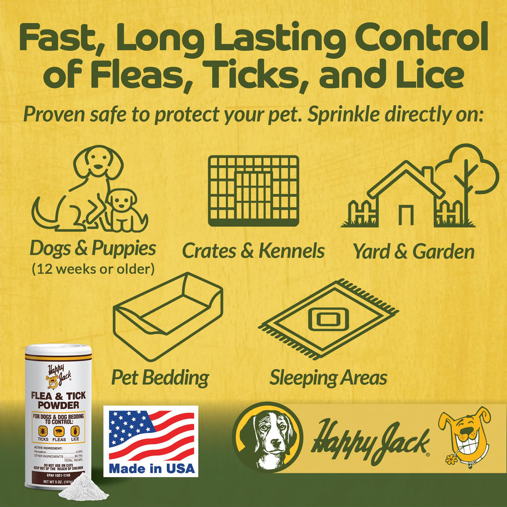 Happy Jack flea tick powder dusting kennels helps reduce reinfestation