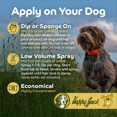 Happy Jack Kennel Dip label shows Made in USA and EPA-reviewed safety.