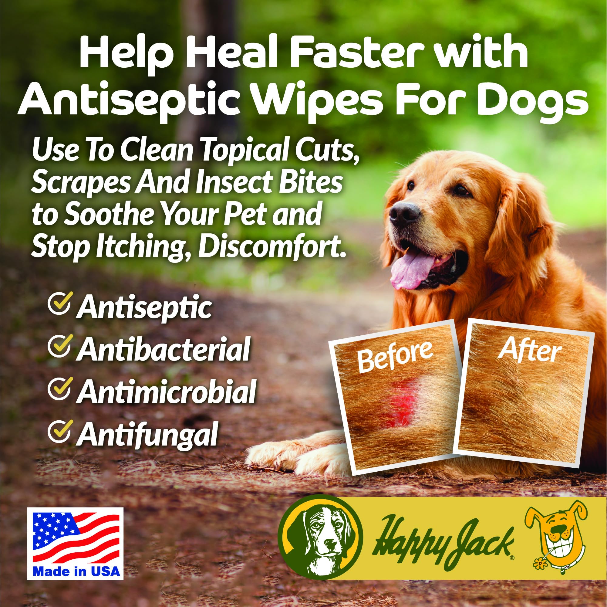 HAPPY JACK KetoHexidine paw cleaning wipes in use on a paw