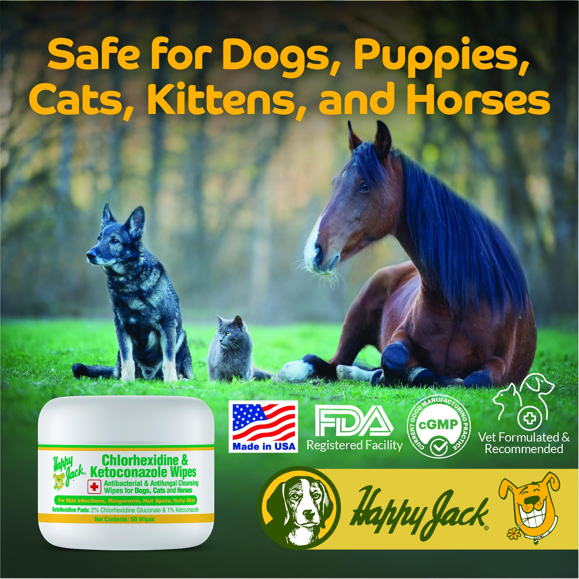 HAPPY JACK KetoHexidine yeast-support wipes closeup for skin balance