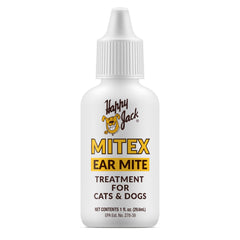 Happy Jack Mitex bottle front for at-home ear mite treatment.