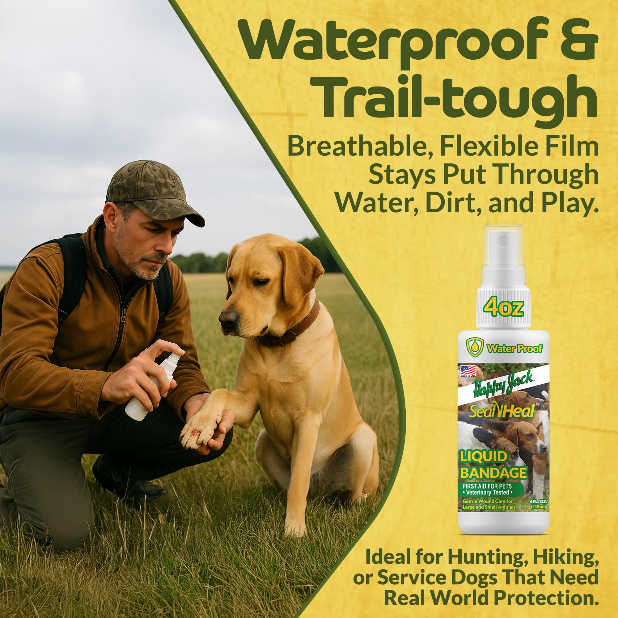 Happy Jack Seal N Heal paw wound care application on a dog's paw