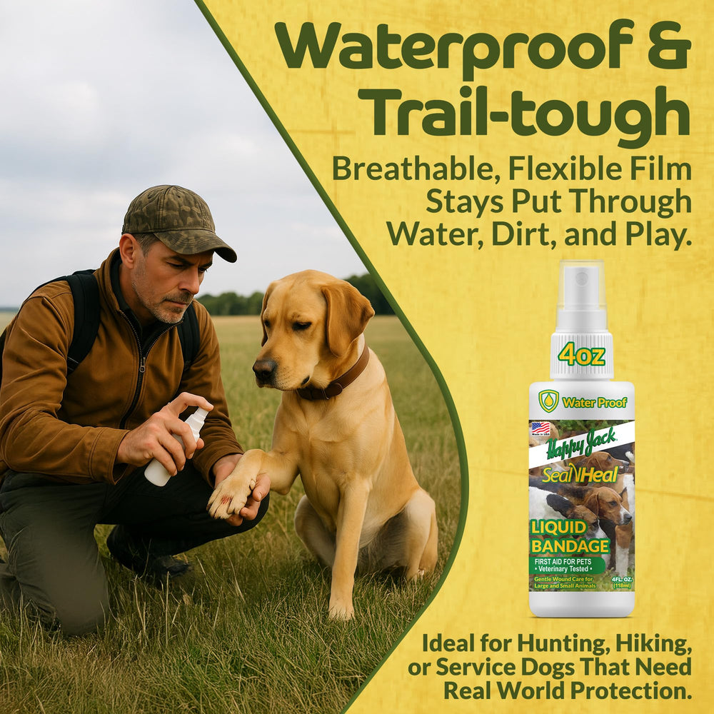 Happy Jack Seal N Heal paw wound care application on a dog's paw