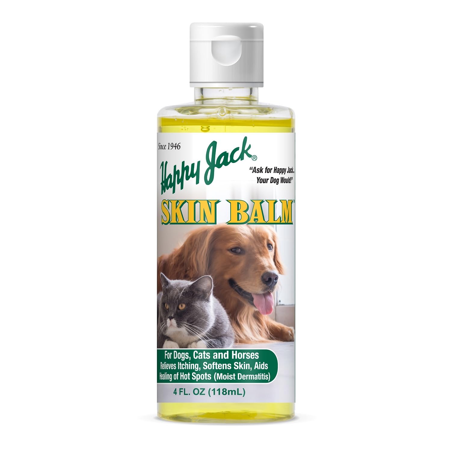 Happy Jack Skin Balm 4oz bottle for itchy skin relief in pets.